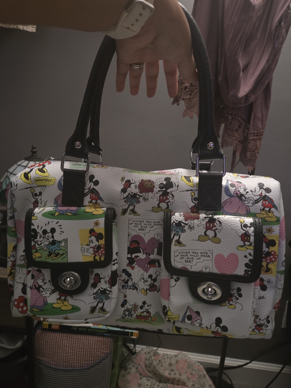 Authentic Disney Parks Comic-Print Mickey & Minnie Satchel